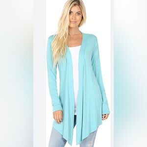 Fresh Produce Lightweight Draped Long Line Open Front Cardigan size m/L Blue
